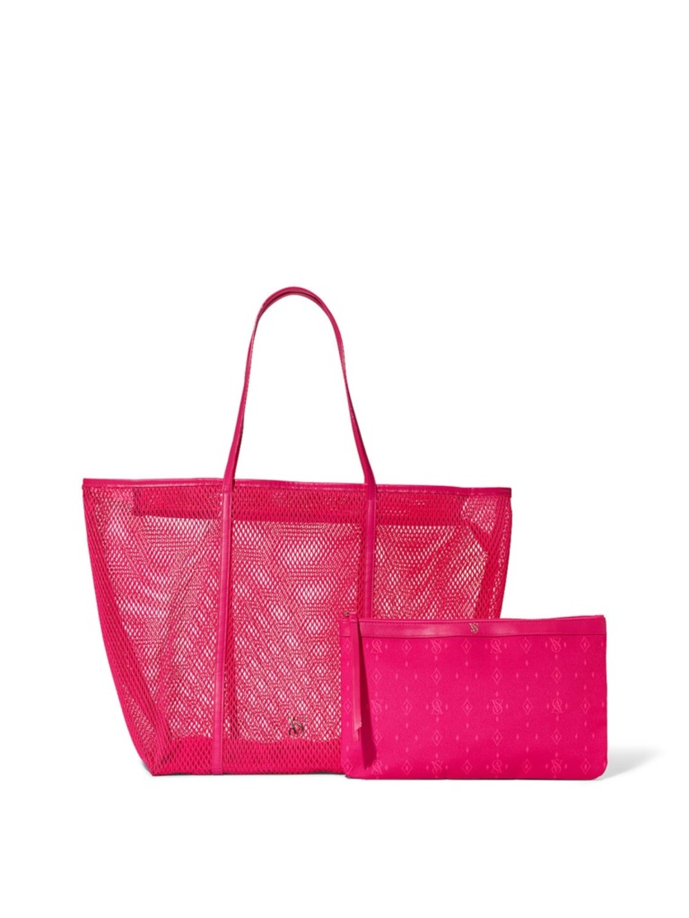 Victoria's Secret Neon Pink Mesh Tote with Matching Pouch